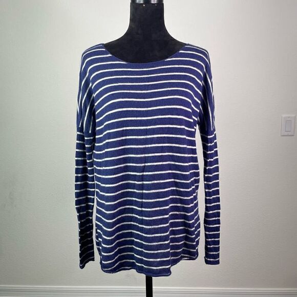 Vince Women’s Blue‎ White Striped Wool Cashmere Drop Shoulder Sweater Size S - Picture 1 of 9